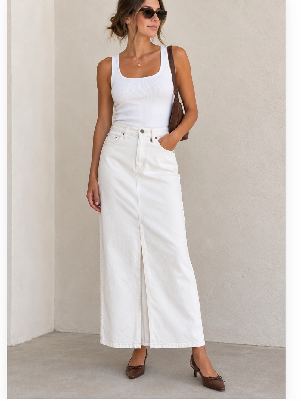 NWT Kenneth Cole White Denim Maxi Skirt | High Rise Ankle Length Size 2